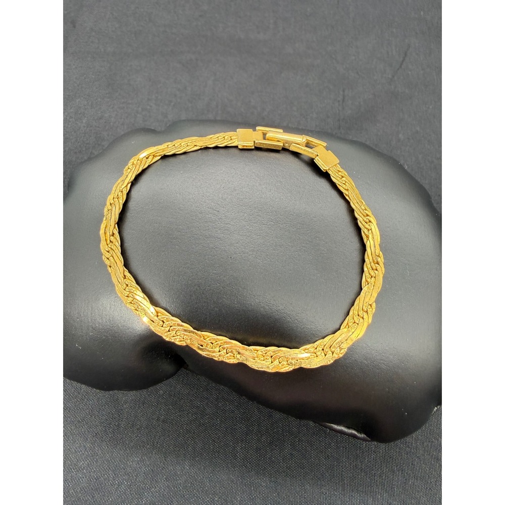 Vintage 90s Gold Tone Braided Chevron Link Bracelet Fold Over Clasp Gift